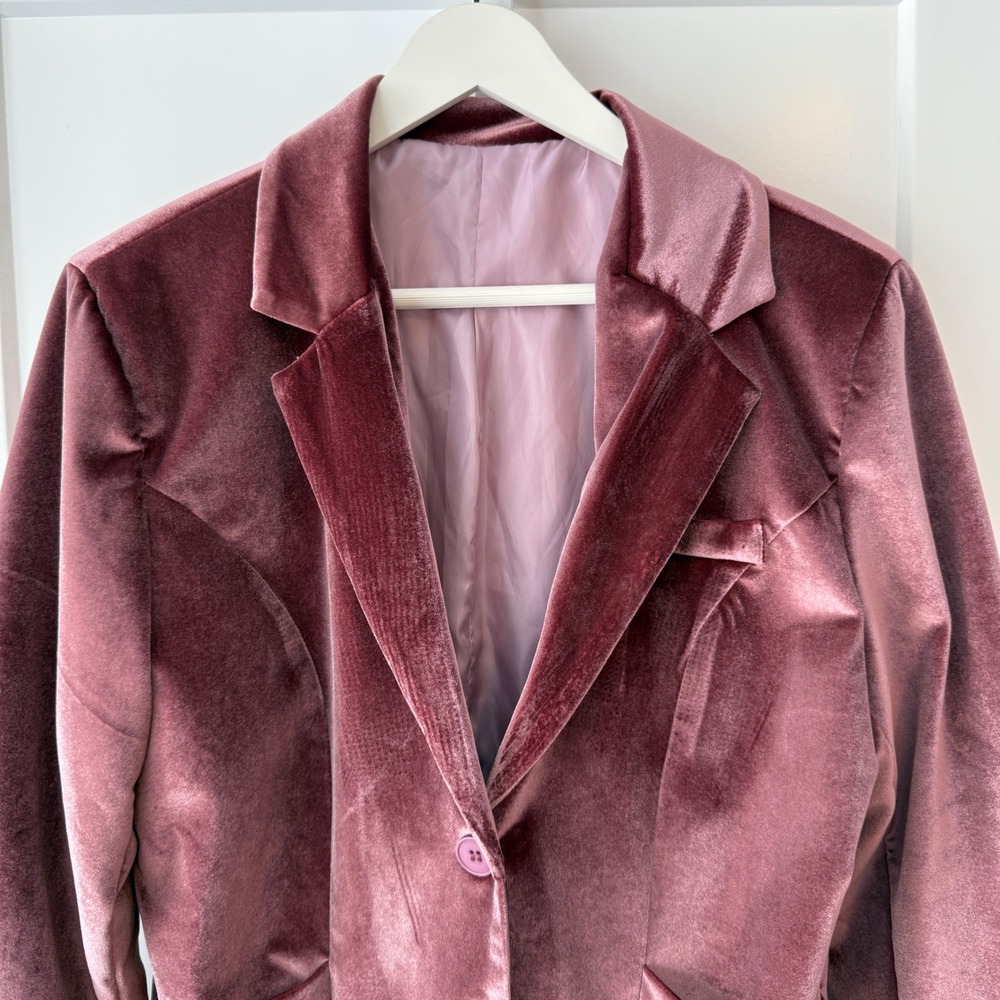 Mauve Pink Velvet Blazer Jacket Women's XL Two Button Stretch Lined‎ - Picture 2 of 4